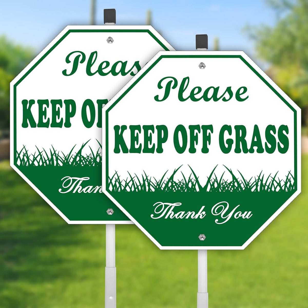 Keep Off Grass Sign, Please Be Respectful Sign, 10" x 10" Rust Free Reflective Aluminum Metal Sign, With 28" Long Metal Stake, Fade Resistant, Waterproof, Easy to Mount, For Outdoor Yard