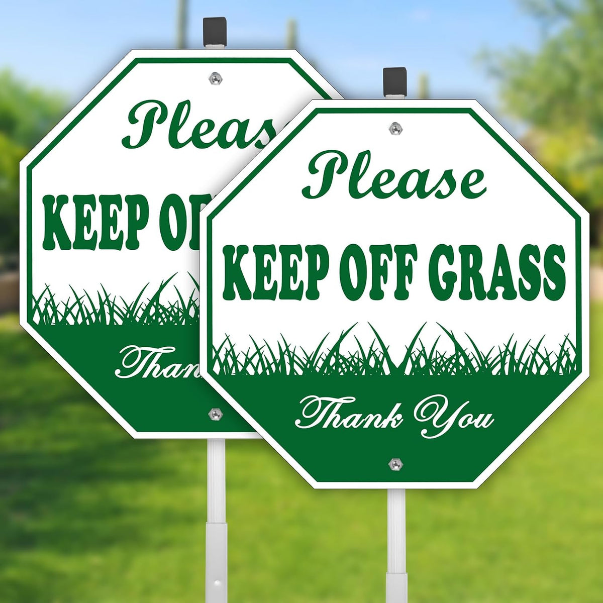 Keep Off Grass Sign 2 Pack, Please Be Respectful, 10" x 10" Rust Free Reflective Aluminum Metal Sign, With 28" Long Metal Stake, Fade Resistant, Waterproof, Easy to Mount, For Outdoor Yard