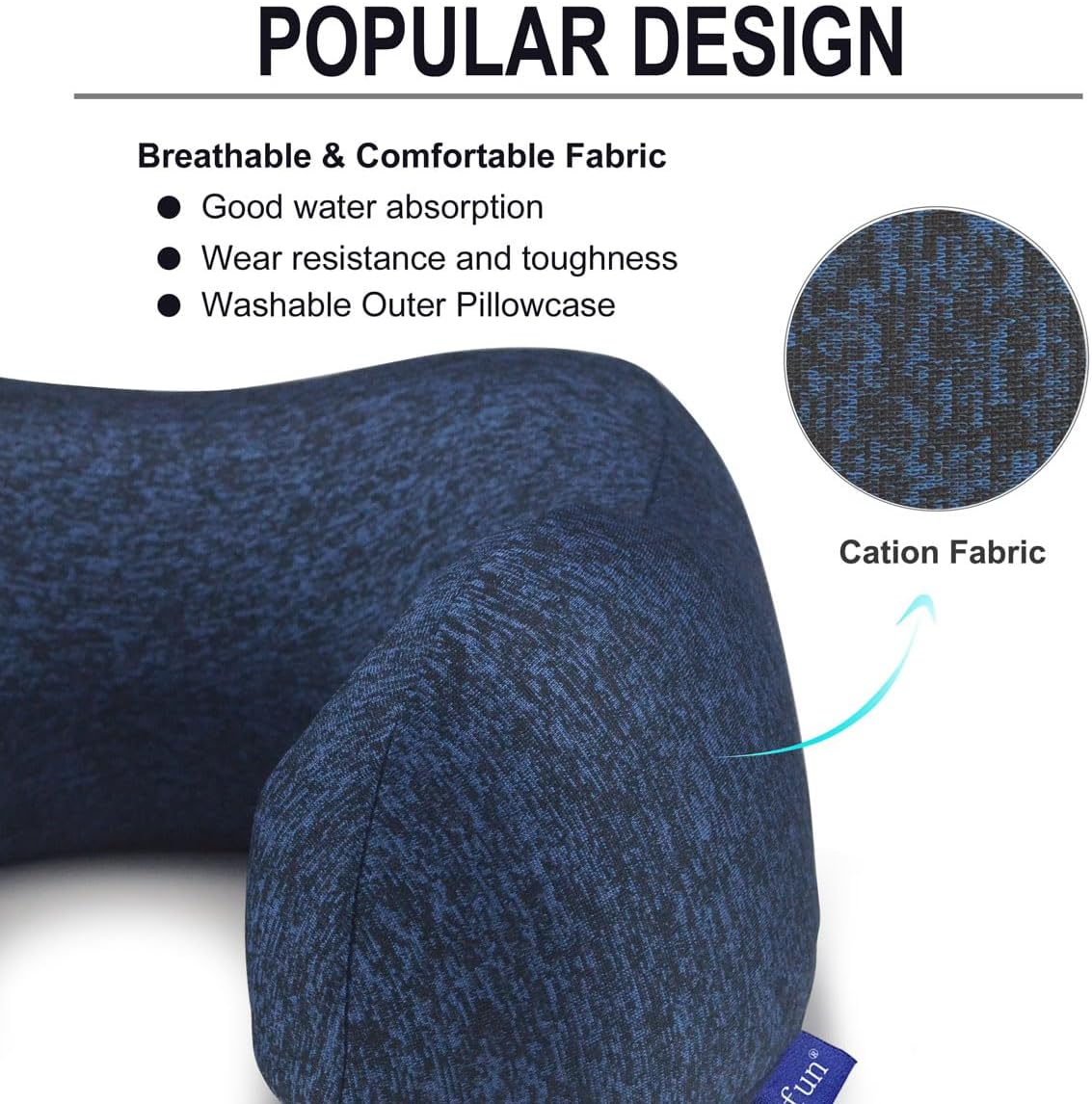 napfun Neck Pillow for Traveling, Upgraded Travel Neck Pillow for Airplane 100% Pure Memory Foam Travel Pillow for Flight Headrest Sleep, Portable Plane Accessories, Blue