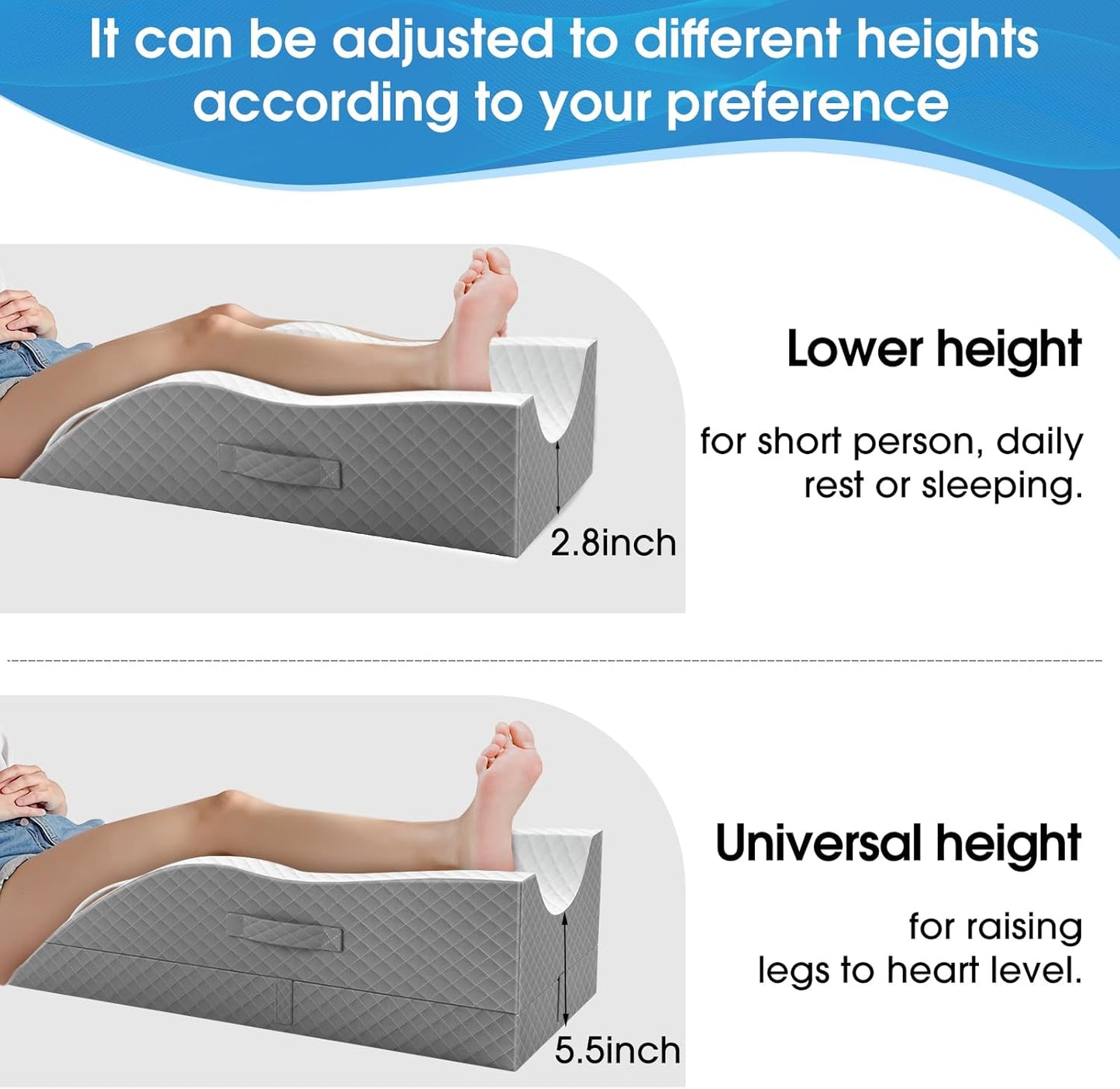 TranquilRelax Elevation Pillows for Leg After Surgery, Memory Foam Adjustable Wedge Pillow for Injury or Rest, Ankle Pillow for Sleeping Blood Circulation, Grey/Single Leg