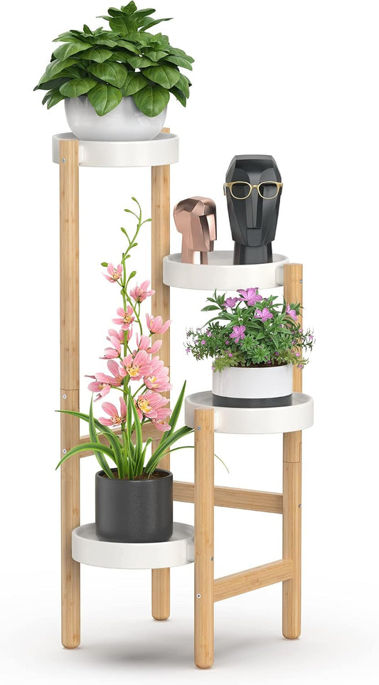 Wisuce Bamboo Plant Stand Indoor, 4 Tier Tall Corner Plant Shelf Table