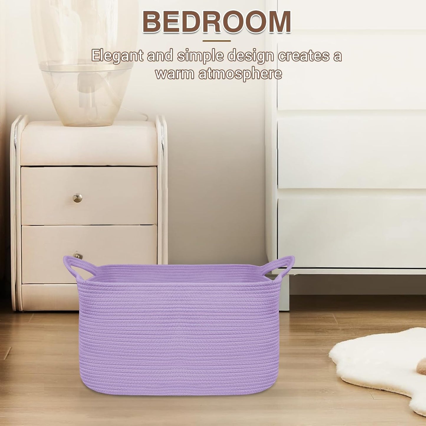 YOUDENOVA Large Blanket Basket, Rectangle Cotton Rope Storage Baske | 21.6''×14.9''×11.8'' Nursery Laundry Hamper for Storage Clothes Organizing, Woven Basket, Dirty Clothes Organizer Bins