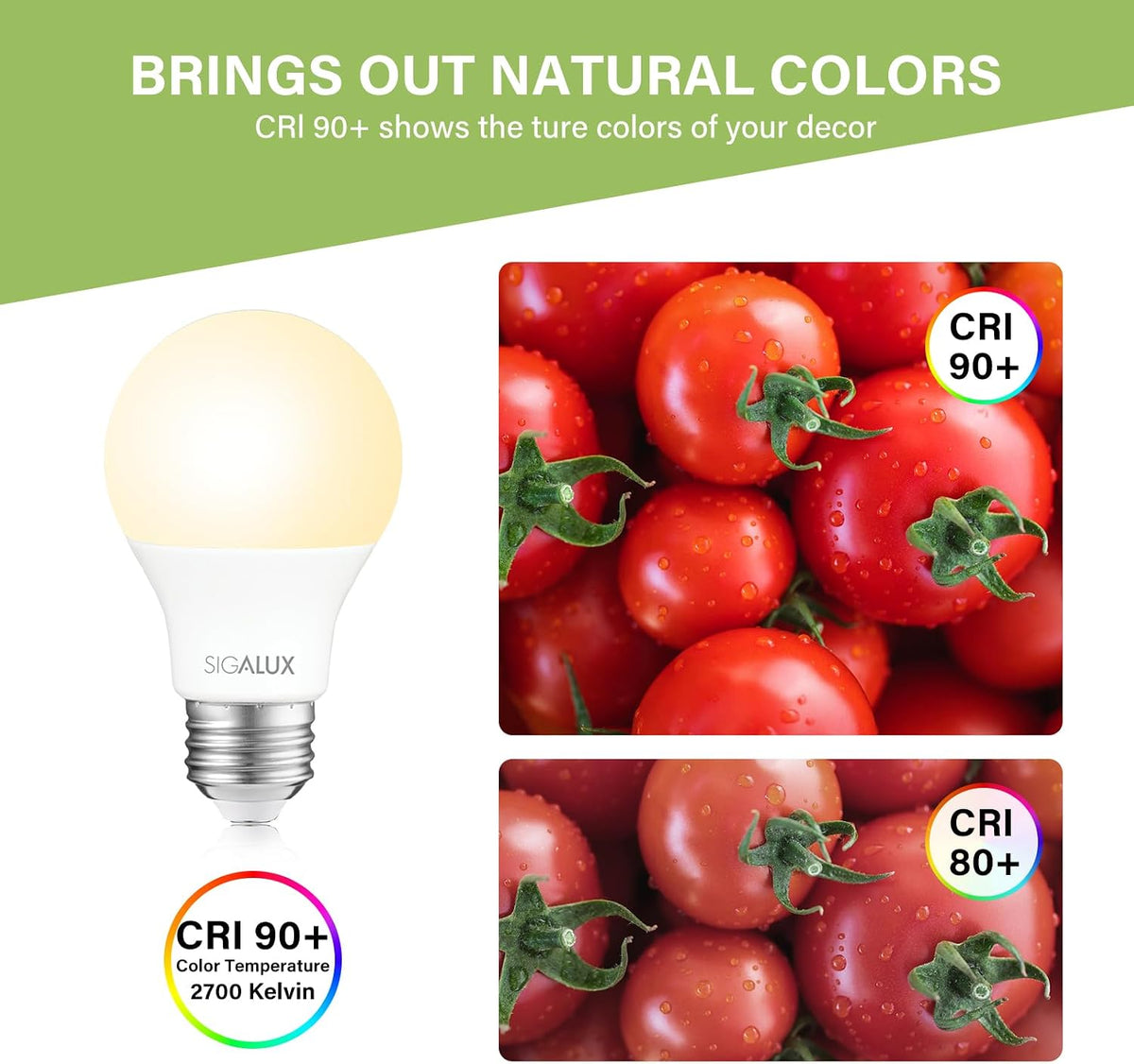 Sigalux EcoBright, T20 Compliant LED Light Bulbs 60 Watt Dimmable 2700K Warm Lightbulbs, Energy Efficient 8W Soft White A19 Standard Light Bulb E26,750 Lumens,10,000 Hour Lifetime,12 Packs