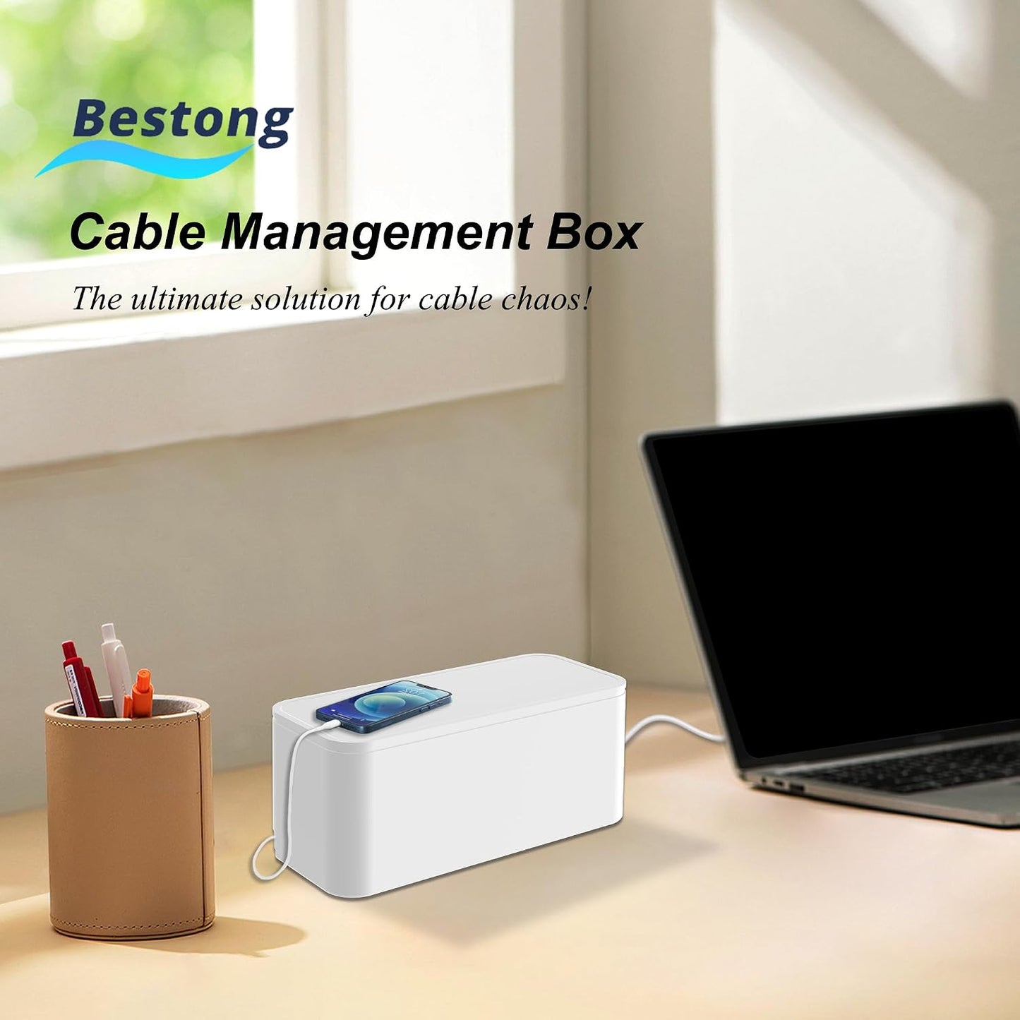 Power Strip Cover Box Cable Management Organizer 2 Pack White | Power strip cover box hides cords and surge protectors safely, keeping cables organized and protecting kids and pets
