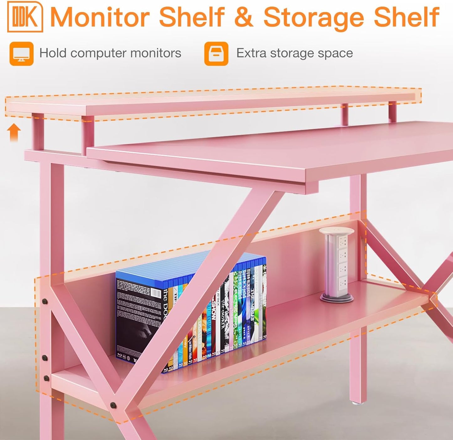 ODK Small Desk, 27.5 Inch Computer Desk for Small Spaces, Study Desk with Storage & Monitor Stand, Pink