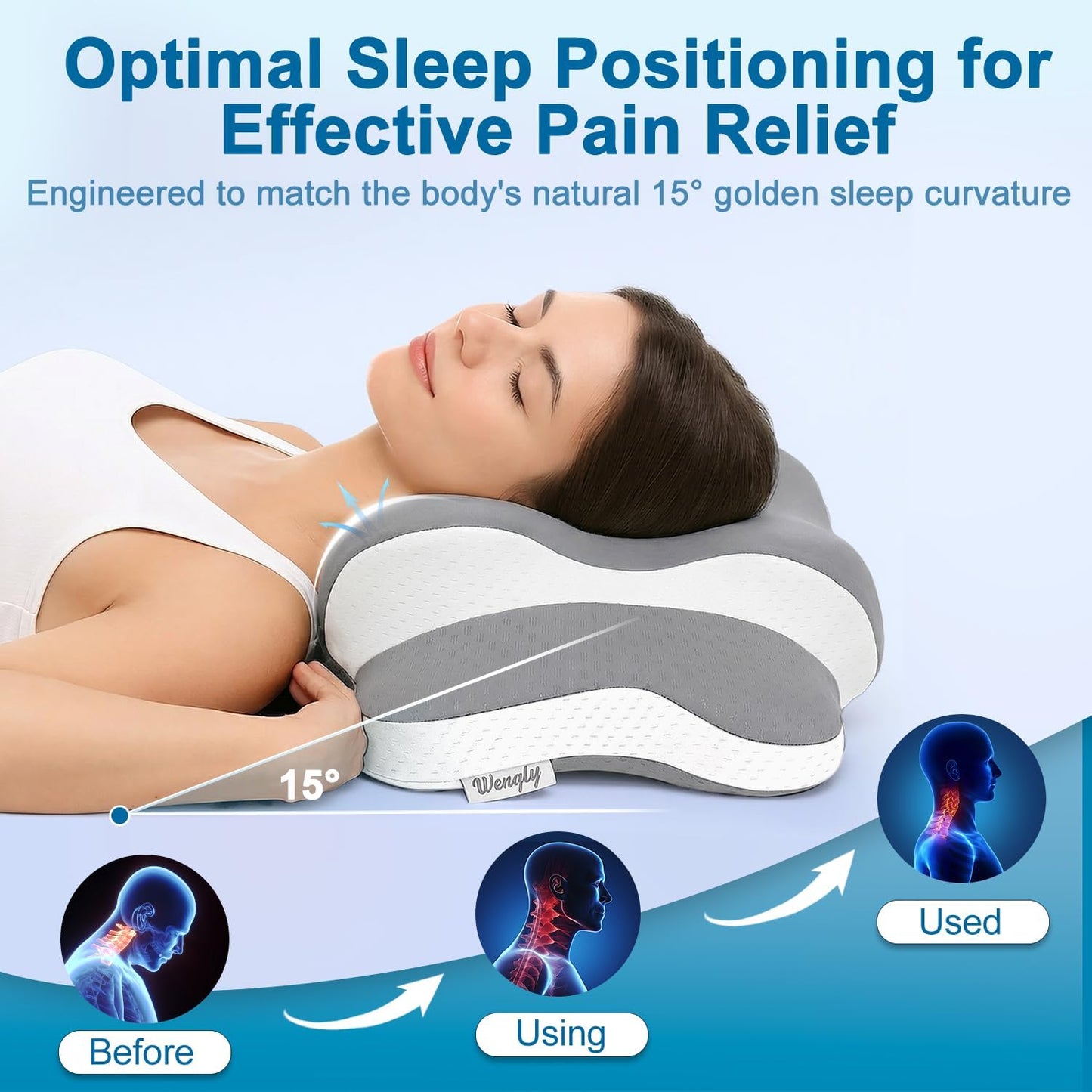 Dreams Relief Pillow,Sleep Apnea Pillow w/Neck & Snoring Relief,Orthopedic & Ergonomic Contour Cervical Memory Foam Cooling Pillow for Side Sleepers,Medium Firm Support (Gray, Queen Size)