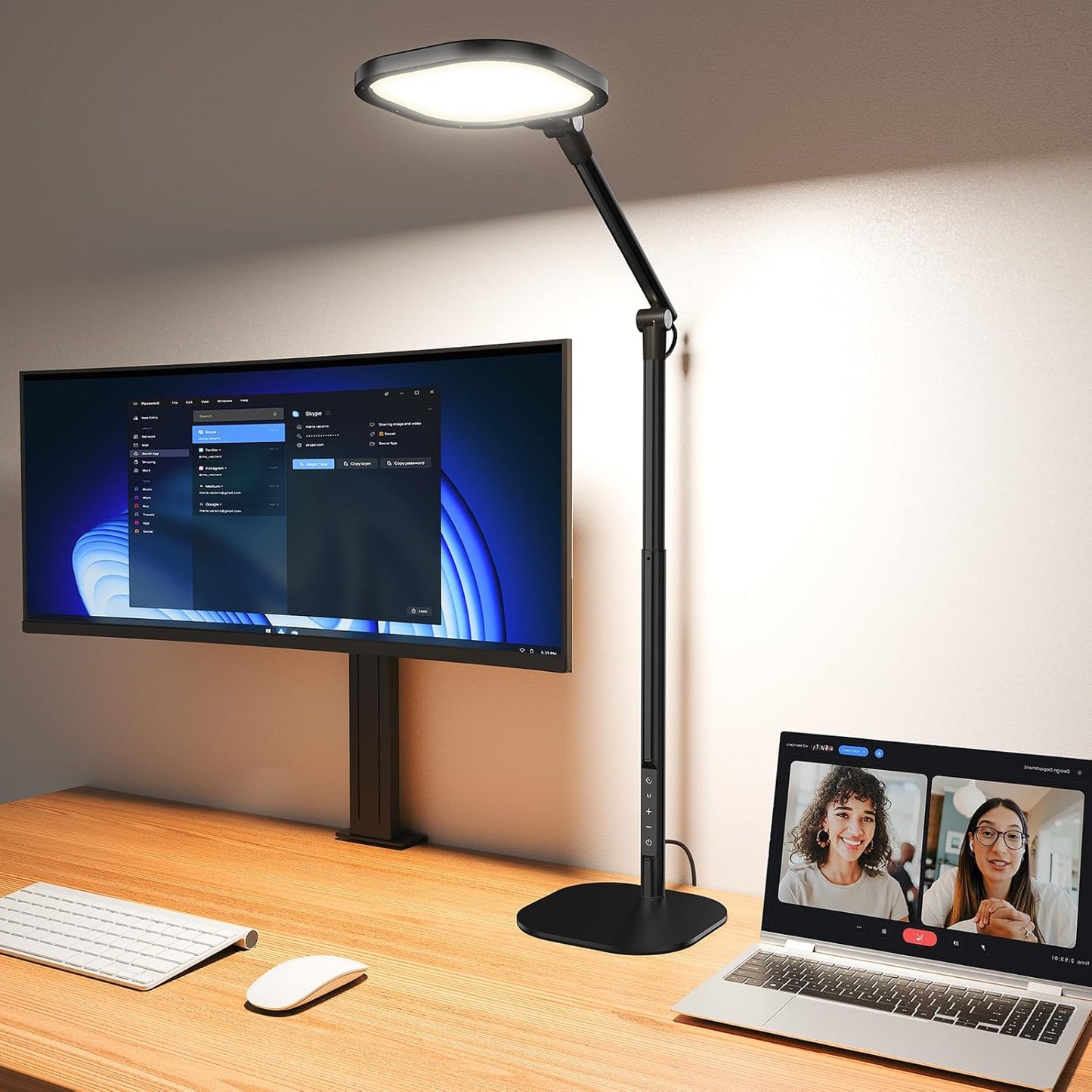 LitONES Led Desk Lamps for Home Office with Base, Tall Desk Lamp with 50 Light Modes & Memory and Timer Func Computer Light, Flexible Adjustable Table Lamps for Video Conference, Architect