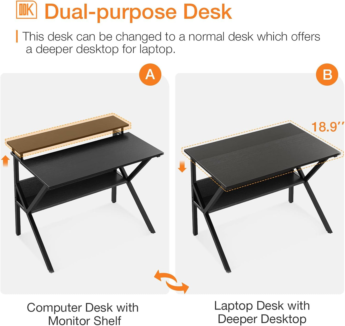 ODK Small Desk, 27.5 Inch Computer Desk for Small Spaces, Study Desk with Storage & Monitor Stand, Black