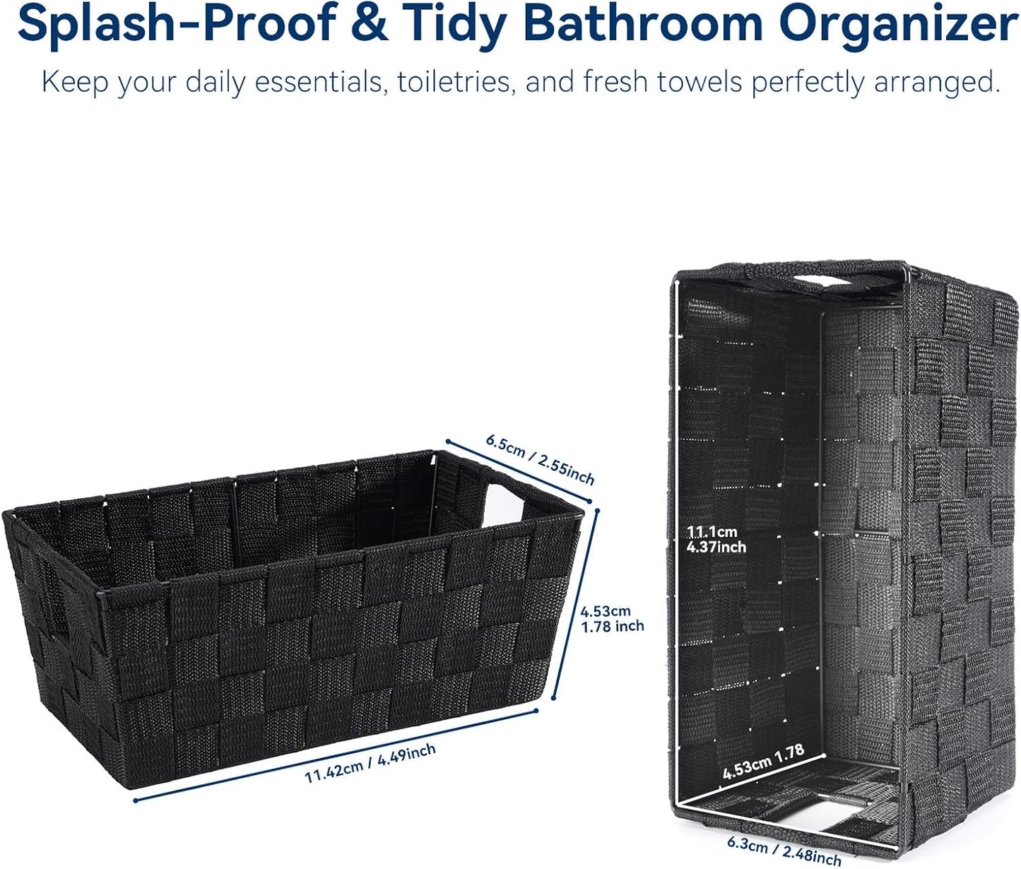 Small Woven Storage Baskets for Shelves - Decorative Bathroom Organizer Bins, Versatile Shelf Storage Solution for Home Organization & Closet (Black）