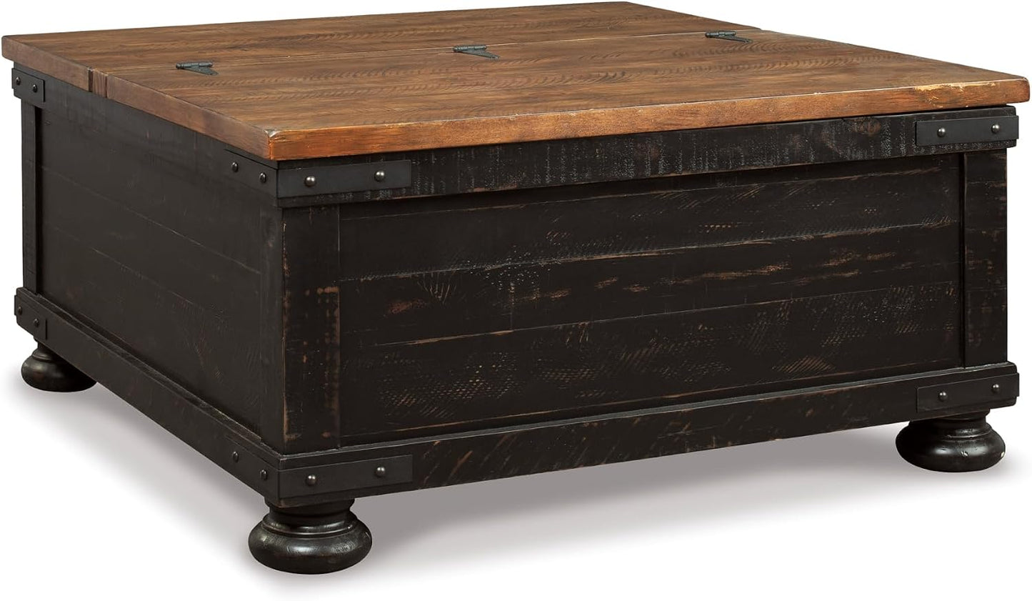 Signature Design by Ashley Lift Top Coffee Table with Storage, Farmhouse | Pine veneers, wood & engineered wood, Split-top spring lift, Hidden trunk storage, 36-in square footprint, Valebeck Series
