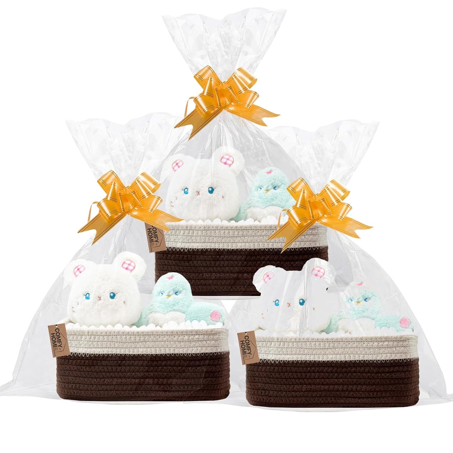 COMFY-HOMI 13" x 8.5" x 5.1" Storage Baskets for Organizing | Cotton Rope Woven Basket | Toy Storage Bin Box | Basket for Shelves, Closet Organizer Bin, Decorative Closet Shelf, 3 Pack