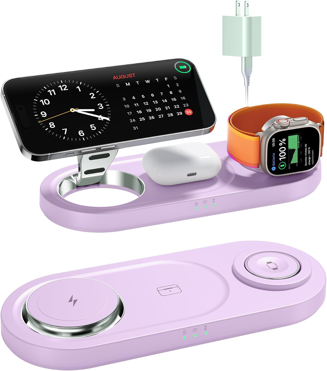 Foldable 3 in 1 Wireless Charging Station for Apple Mag-Safe Charger Stand | Fast Magnetic Wireless Charger Station for iPhone 17 Air 16 15 14 13 12, Apple Watch, AirPods Pro/4/3/2, and More (Purple)