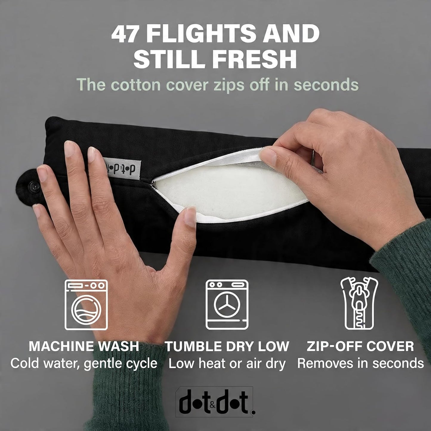 Dot&Dot Twist Memory Foam Travel Pillow for Airplanes - Travel Neck Pillow for Sleeping - Airplane Pillow for Neck Support, Chin, Lumbar and Leg - Adjustable, Bendable Neck Roll Pillow (Onyx)