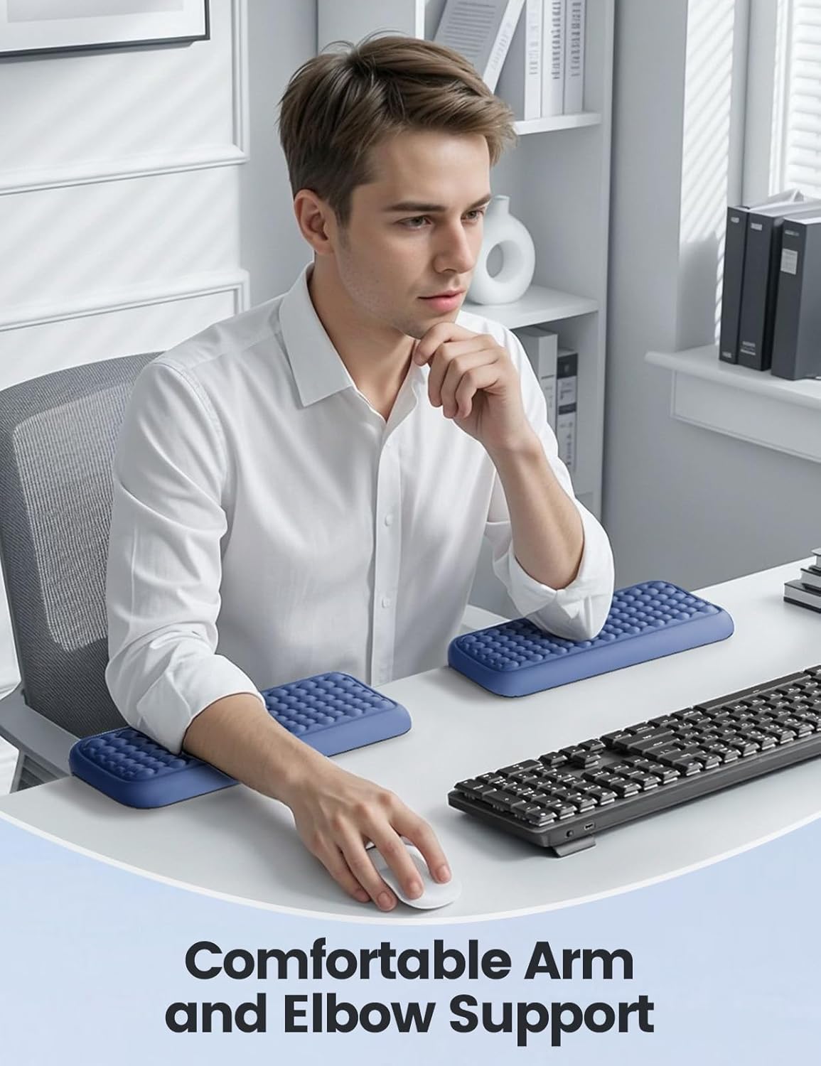 Vaydeer 2Pcs Elbow Rest Pad, L-Shaped Arm Rest Elbow Pad, Desk Edge Cushion, Ergonomic Memory Foam Wrist Rest Support Keyboard Mouse Padding for Palm Hand Office Computer Home Gaming Accessories-Black