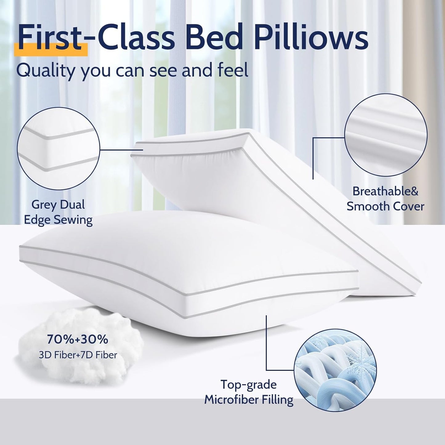 ROUMEA Pillows King Size Set of 2, Gusseted Bed Pillows for Sleeping 2 Pack, Luxury Hotel Quality, Supportive King Pillow with Soft Down Alternative for Back Stomach Side Sleepers,Machine Washable