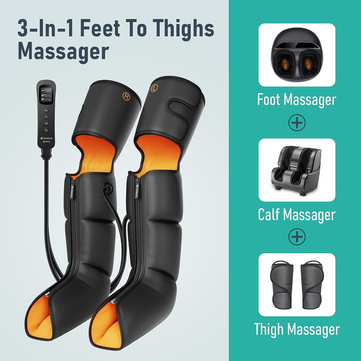 QUINEAR Leg Massager with Compression, 3-in-1 Foot Calf & Thigh Massager and Compression Therapy with Timer, Leg Massage Boots for Circulation and Pain Swelling Edema Relief, FSA-HSA Eligible