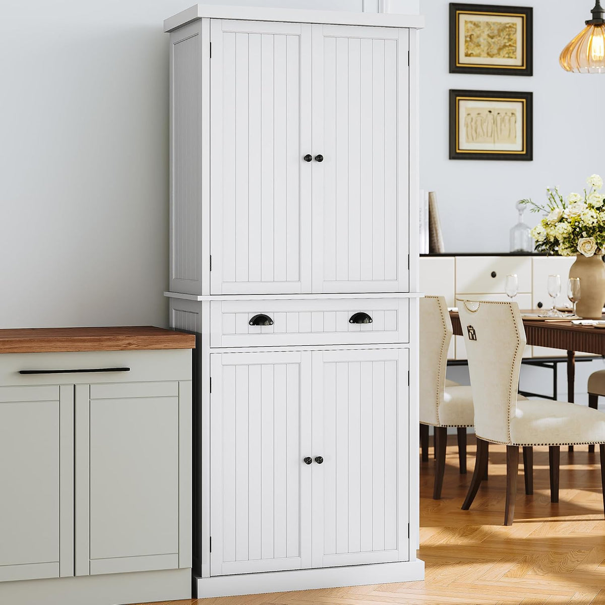 ARTPOWER 72" Tall Kitchen Pantry Storage Cabinet with Drawer and Adjustable Shelves, Pantry Cabinet for Kitchen, Bathroom or Hallway, White