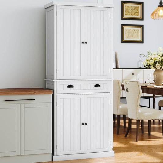ARTPOWER 72" Tall Kitchen Pantry Storage Cabinet with Drawer and Adjustable Shelves, Pantry Cabinet for Kitchen, Bathroom or Hallway, White