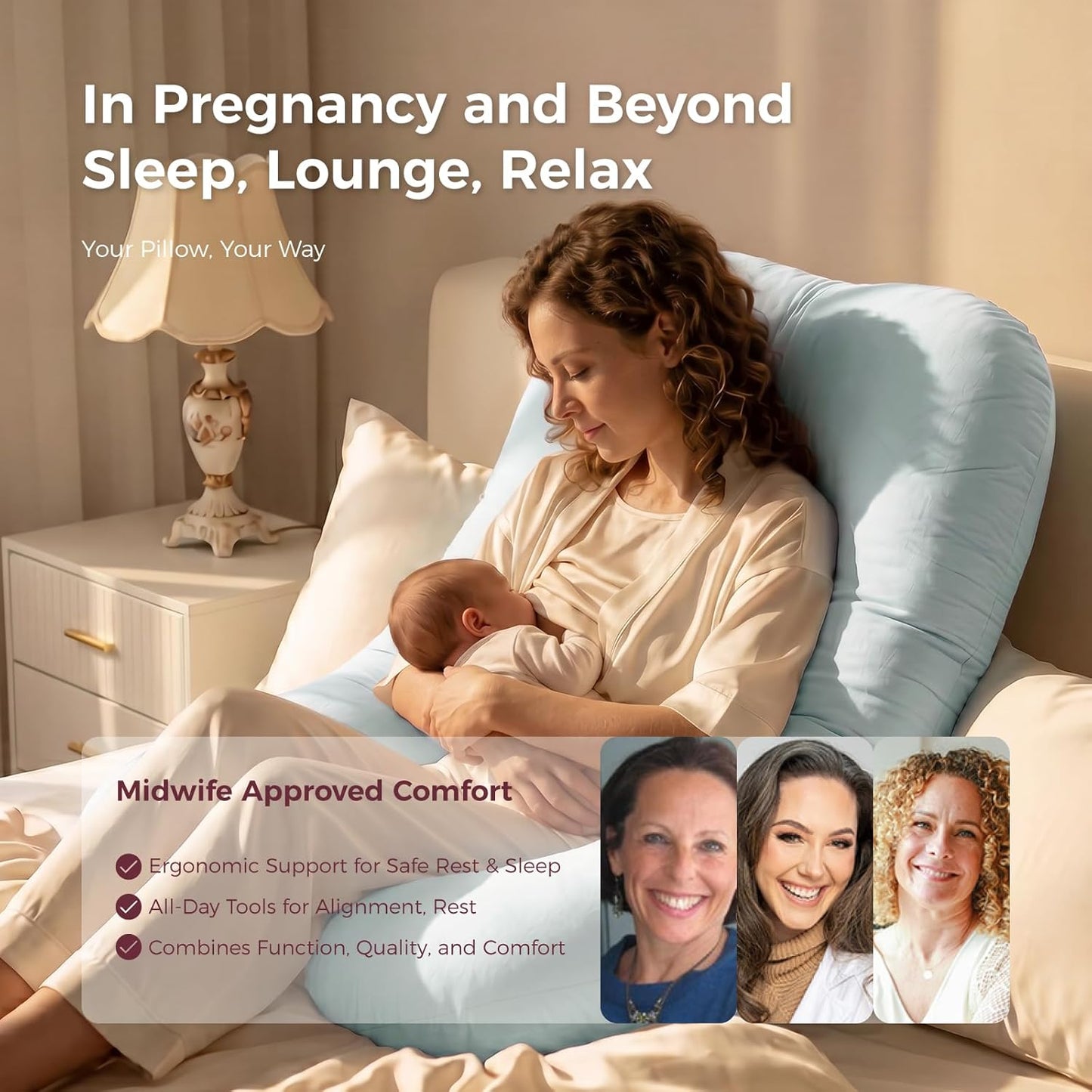 Momcozy Pregnancy Pillows for Sleeping, U Shaped Full Body Maternity Pillow with Removable Cover - Support for Back, Legs, Belly, HIPS for Pregnant Women, 57 Inch Pregnancy Pillow, Cotton Blue