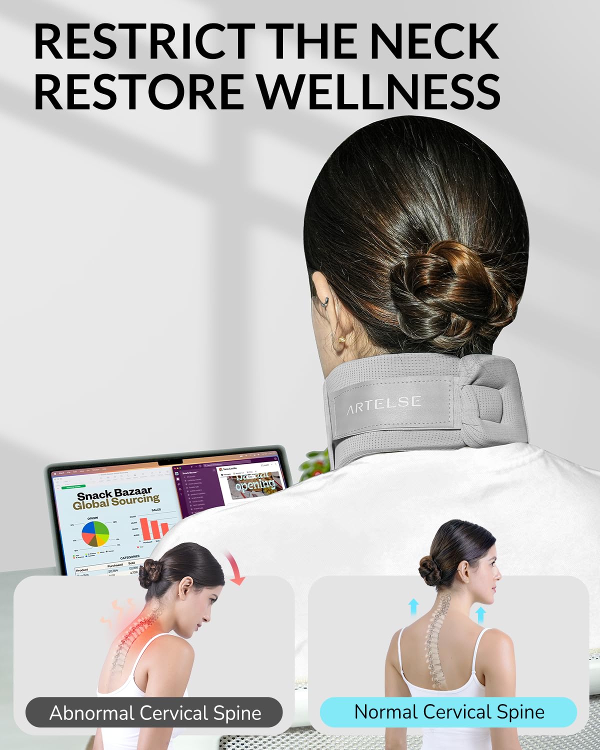 Ice Silk Neck Brace - Soft, Breathable Cervical Collar for Pain Relief & Posture Correction - Anti-Snoring Support for Comfortable Sleep - Ideal for Office Workers