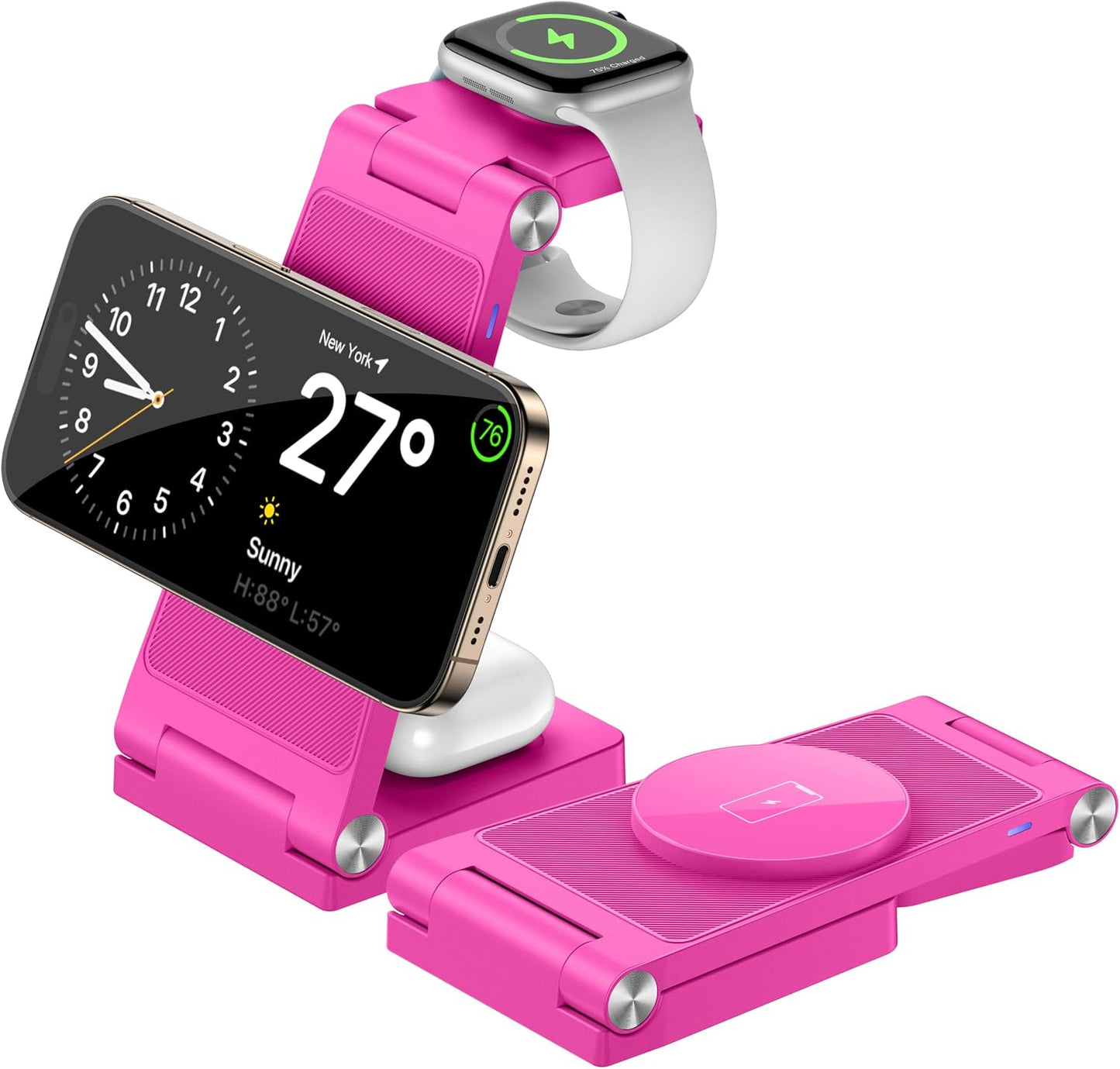 Magnetic Wireless Charger Stand, 3 in 1 Foldable Wireless Charging Station, Travel Charger for Multiple Devices for iPhone 16 15 14 13 12 Series, Apple Watch Ultra/SE/9/8/7/6/5/4/3/2, AirPods