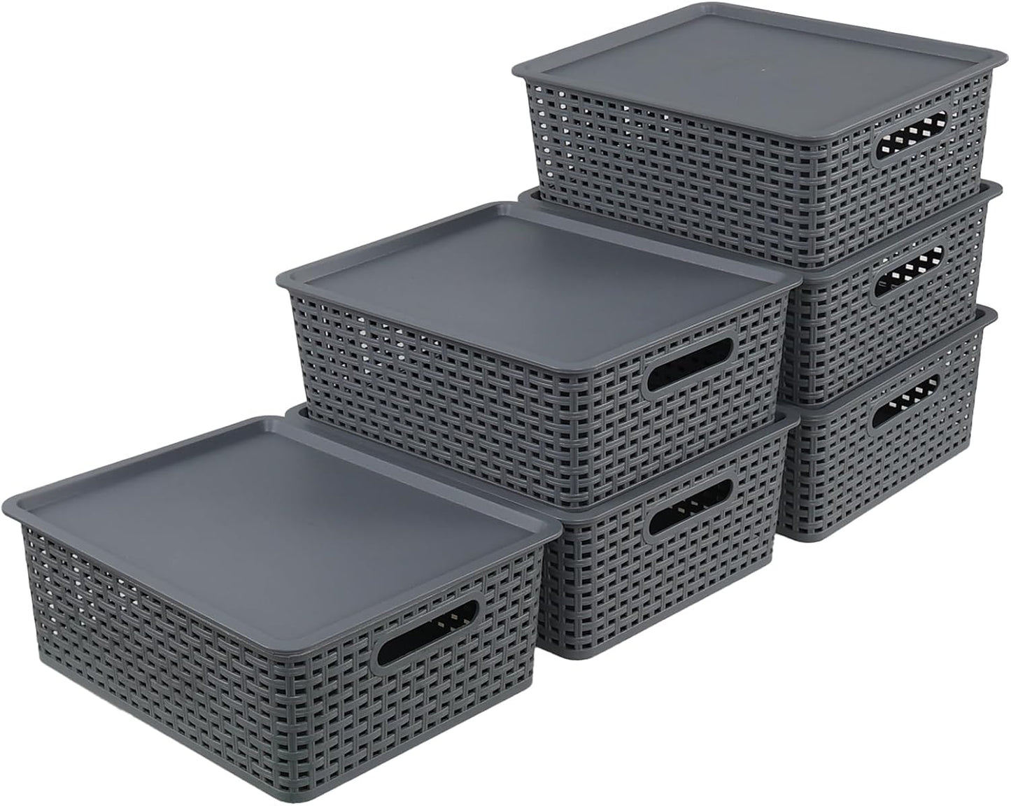 Xyskin 6-Pack Weave Storage Baskets with Lids, Stackable Storage Bins