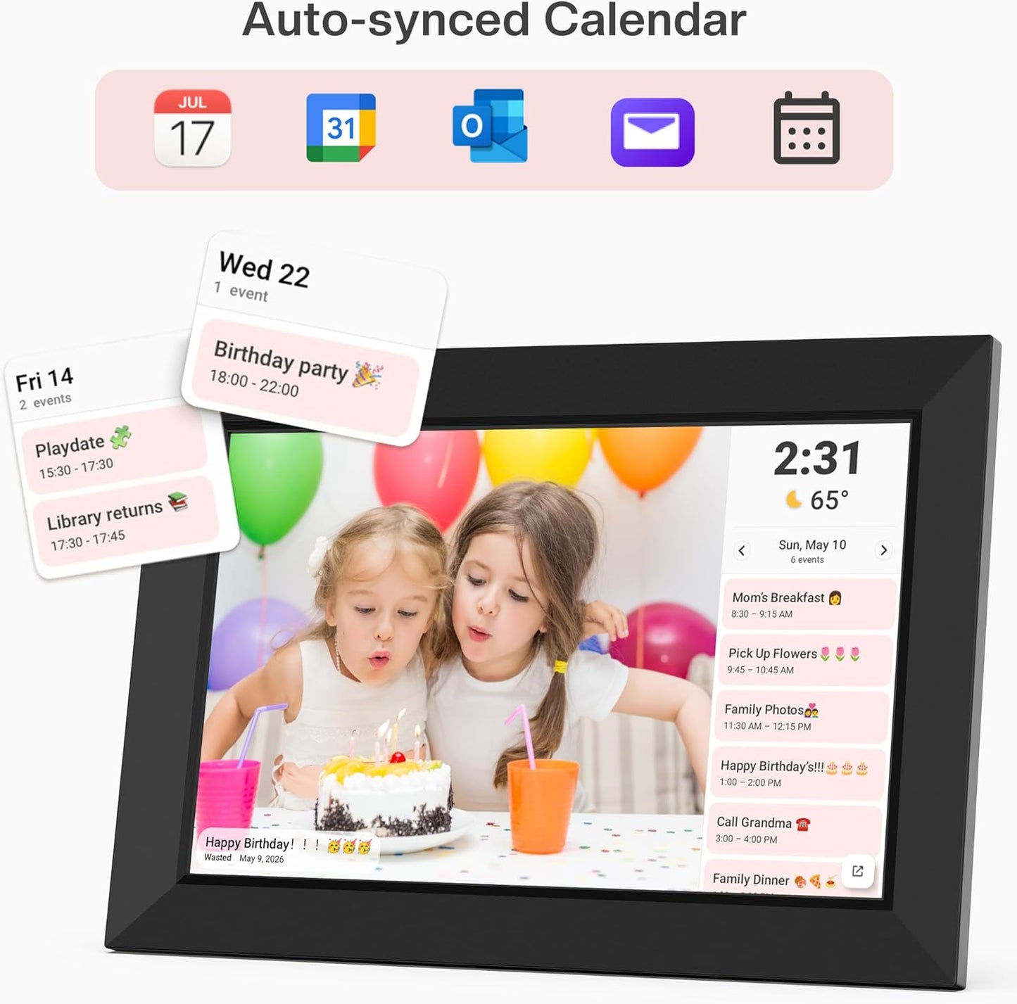 Frameo 10.1 Inch WiFi Digital Picture Frame, Smart Cloud Electronic Photo Frame with HD IPS Touch Screen Slideshow 32GB Memory Auto-Rotate Wall Mount, Share Photos/Videos from Phone - Gifts for Mom