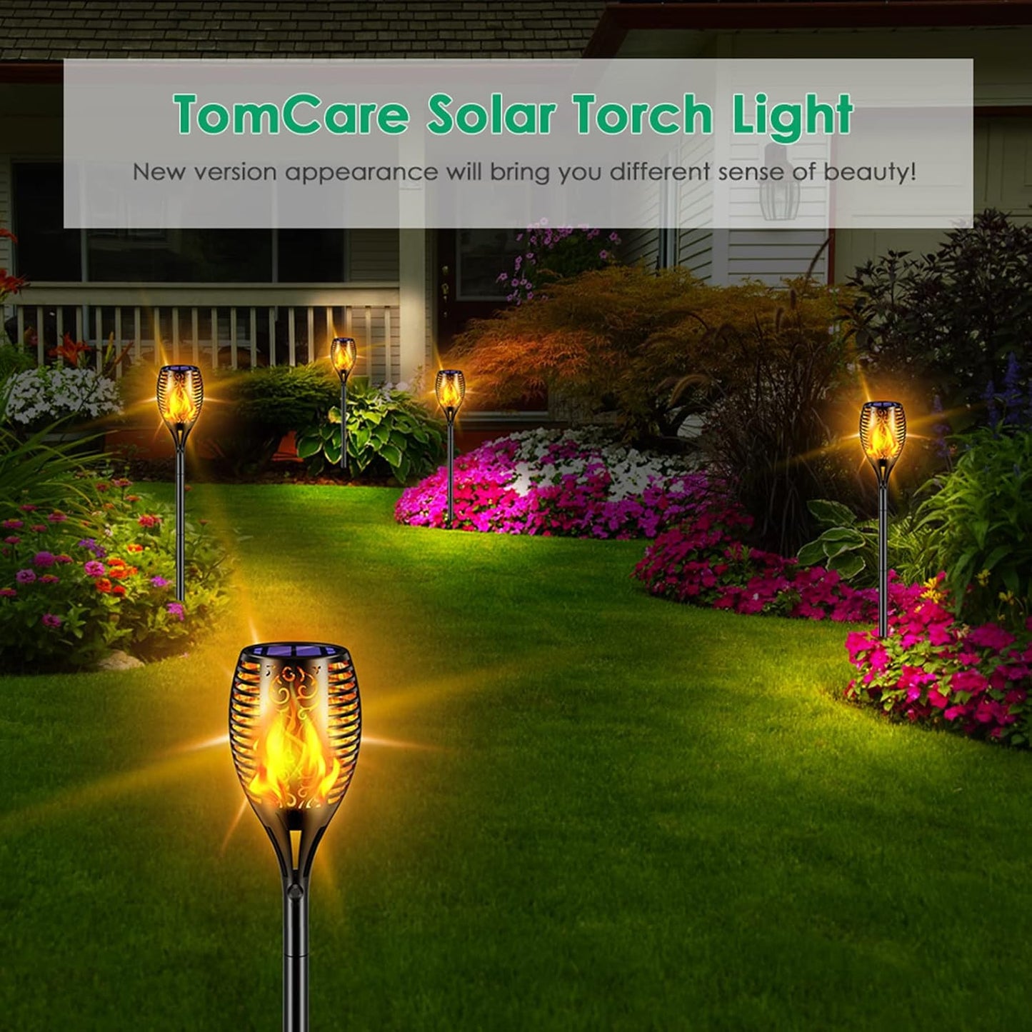TomCare Solar Lights Outdoor 99 LED Higher & Larger Flickering Flame Solar Torch Lights 43" Waterproof Outdoor Lighting Solar Powered Pathway Walkway Lights for Outside Garden Patio Yard, 4Pack