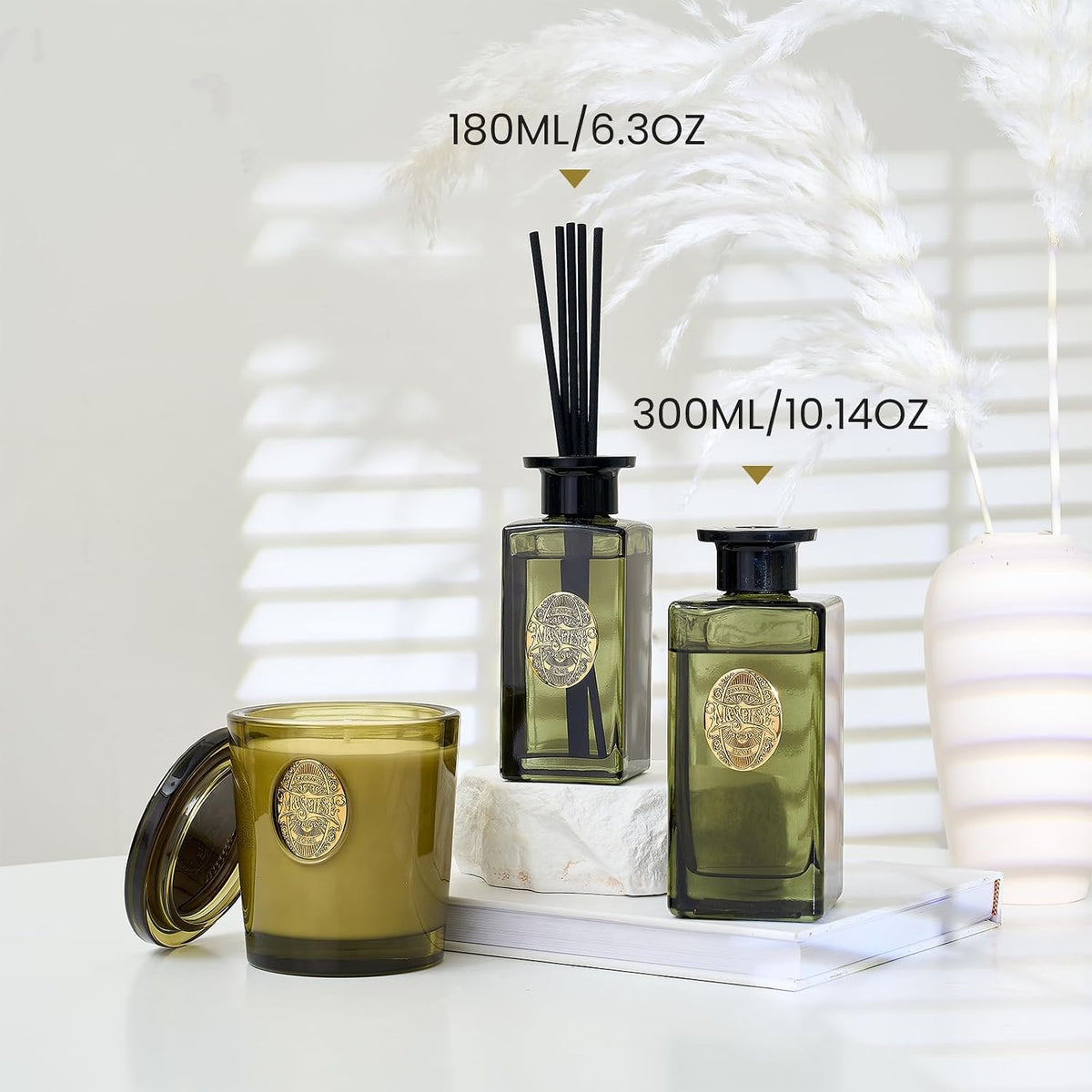 M&SENSE 6.3 oz Large Reed Diffuser Set | Bamboo Scent Oil Diffuser with Sticks | Hotel Collection Non-Toxic Essential Oil |for Bedroom Bathroom Living Room