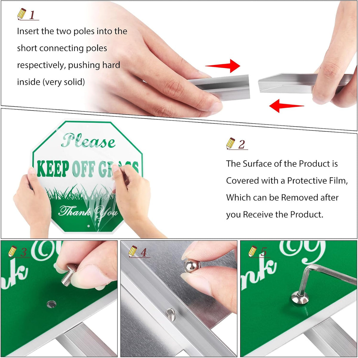 Keep Off Grass Sign, Please Be Respectful Sign, 10" x 10" Rust Free Reflective Aluminum Metal Sign, With 28" Long Metal Stake, Fade Resistant, Waterproof, Easy to Mount, For Outdoor Yard