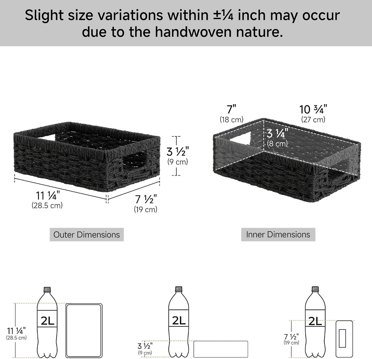 StorageWorks Wicker Baskets for Organizing, Paper Rope Black Baskets,2-Pack