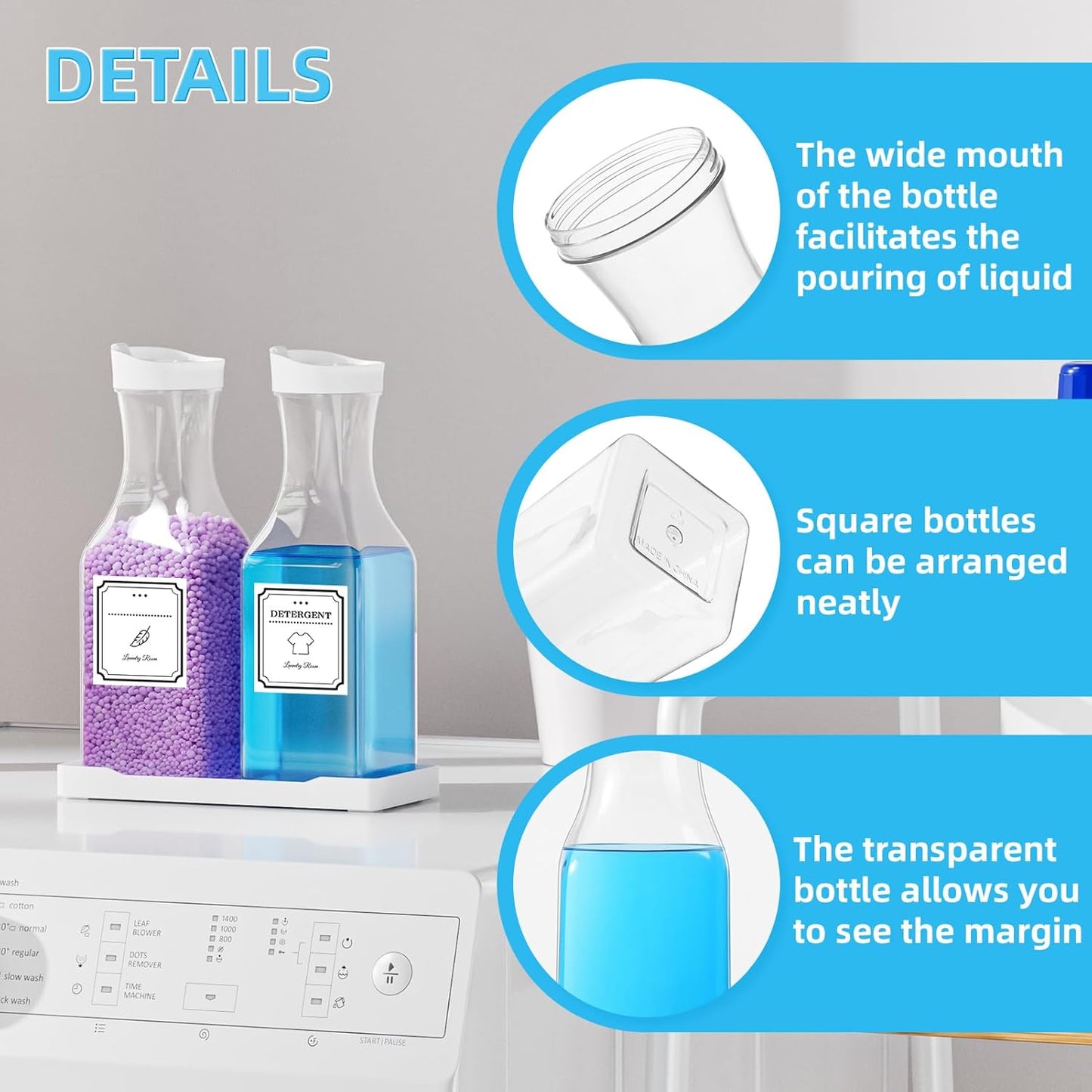 Laundry Detergent Dispenser,Laundry Soap Dispenser,Liquid Laundry Detergent Container,35OZ Fabric Softener Dispenser with Tray, Laundry Room Organization,Extra 4 Labels,White