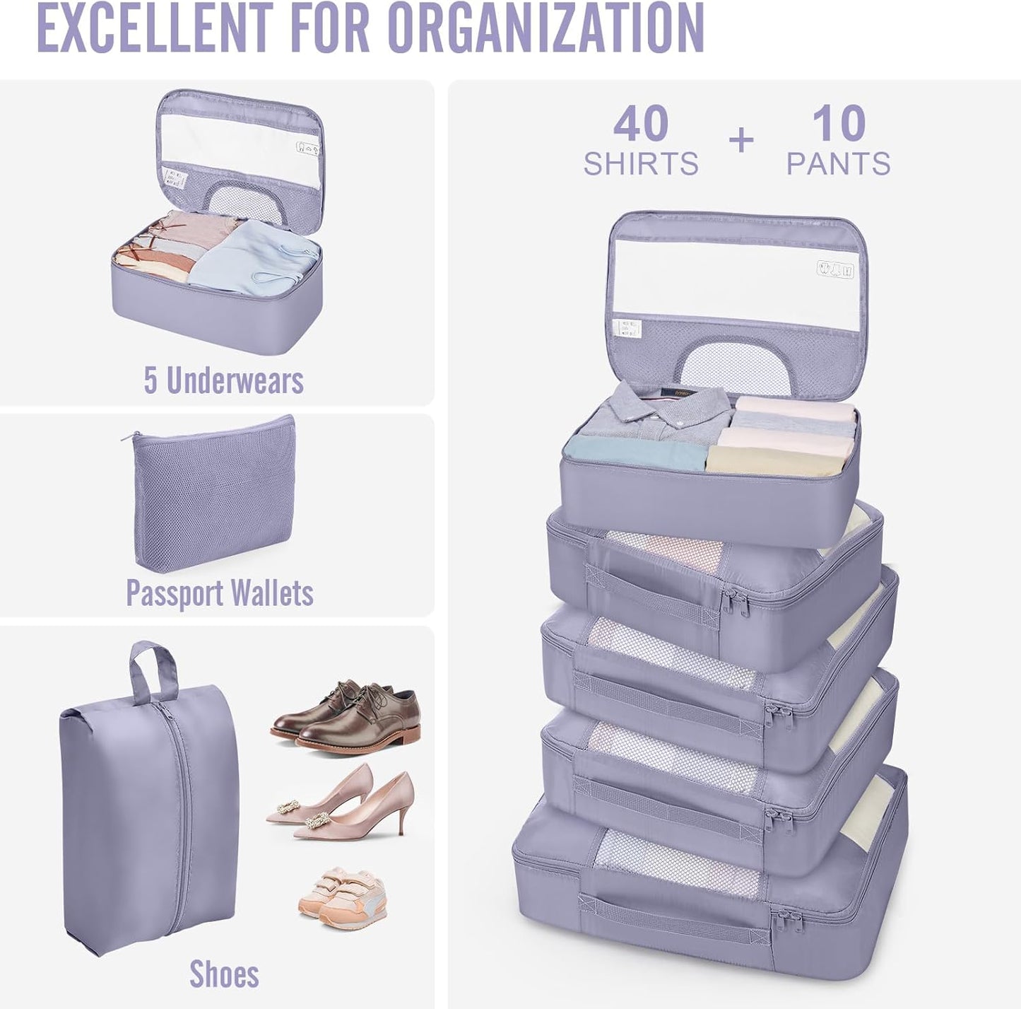 Veken 10 Set Packing Cubes for Travel Essentials, Suitcase Organizer Bags in 4 Sizes, Carry-On Luggage Accessories with Laundry Bag, Airplane Must Have, Gifts for Women Men