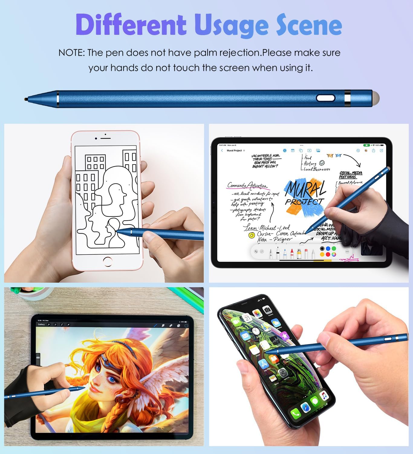 Active Stylus Pen for Touch Screens, Dual Pen Tips for Drawing &Writing,High Precise Universal Digital Pencil for A-pple i-Pad, i-Phone 17/16/15/14/13/12,Tablet/Smartphone/Sam-sung/K-indle - Dark Blue