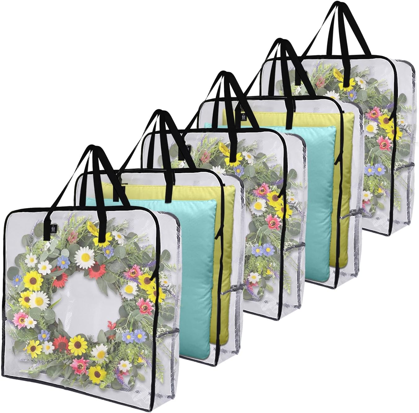 VENO 5 Pack Clear Moving Bags, Fits 30" Wreath & Storage Totes, Heavy Duty Packing Bags with Handles for Clothes & Bedding