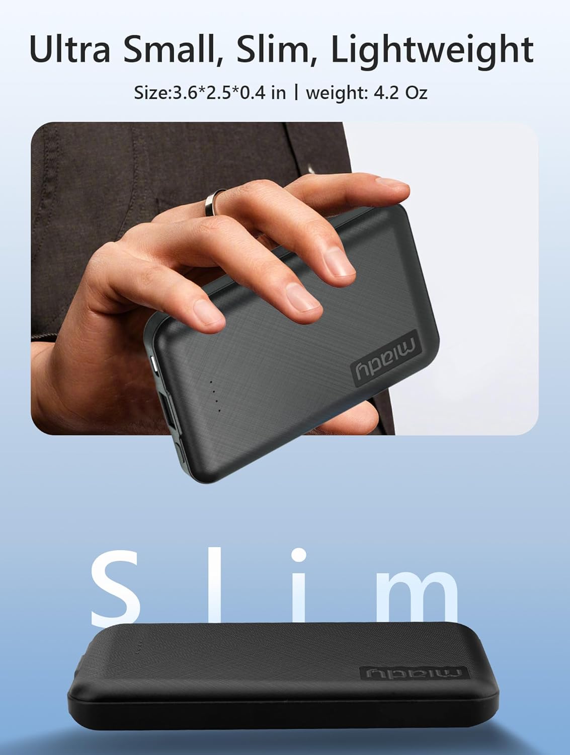 Miady 2-Pack 5000mAh Mini Portable Charger, 5V 2.4A USB-C Output Fast Charging Power Bank for Travel Small Battery Pack Compatible with iPhone 17/16/15 Galaxy S24/S22 Android etc (Deep Black+Black)