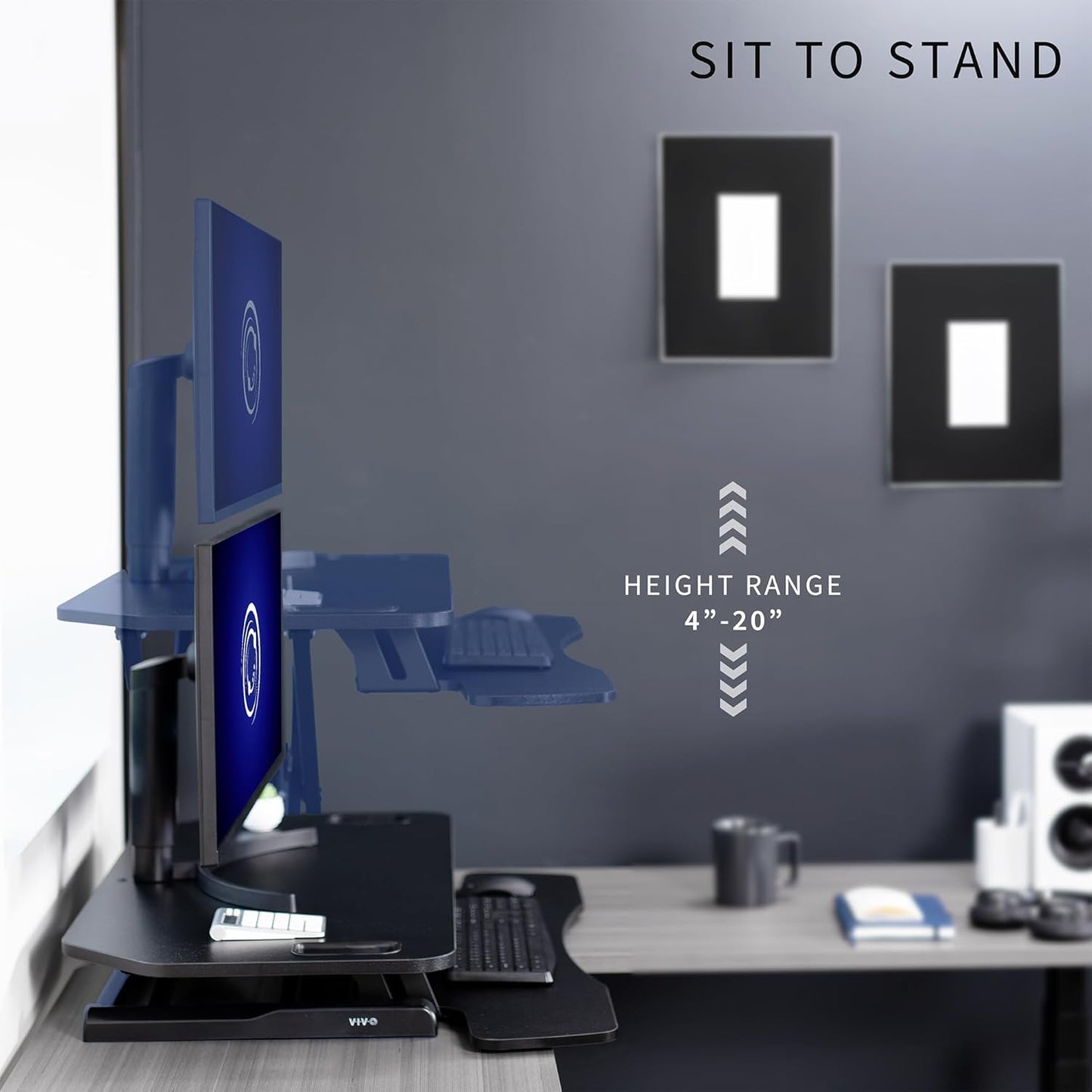 VIVO Extra Wide 38 inch Corner Desk Converter, K Series, Height Adjustable Sit to Stand Riser, Dual Monitor and Laptop Workstation with Wide Keyboard Tray, Black, DESK-V000KL