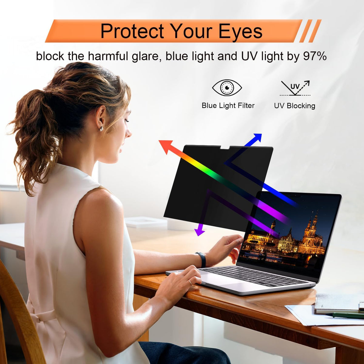 Mamol Magnetic Privacy Screen MacBook Air 13 Inch(2018-2021, M1), Removable Anti Blue Light Glare Filter Screen Protector with Camera Cover for Mac air 13''