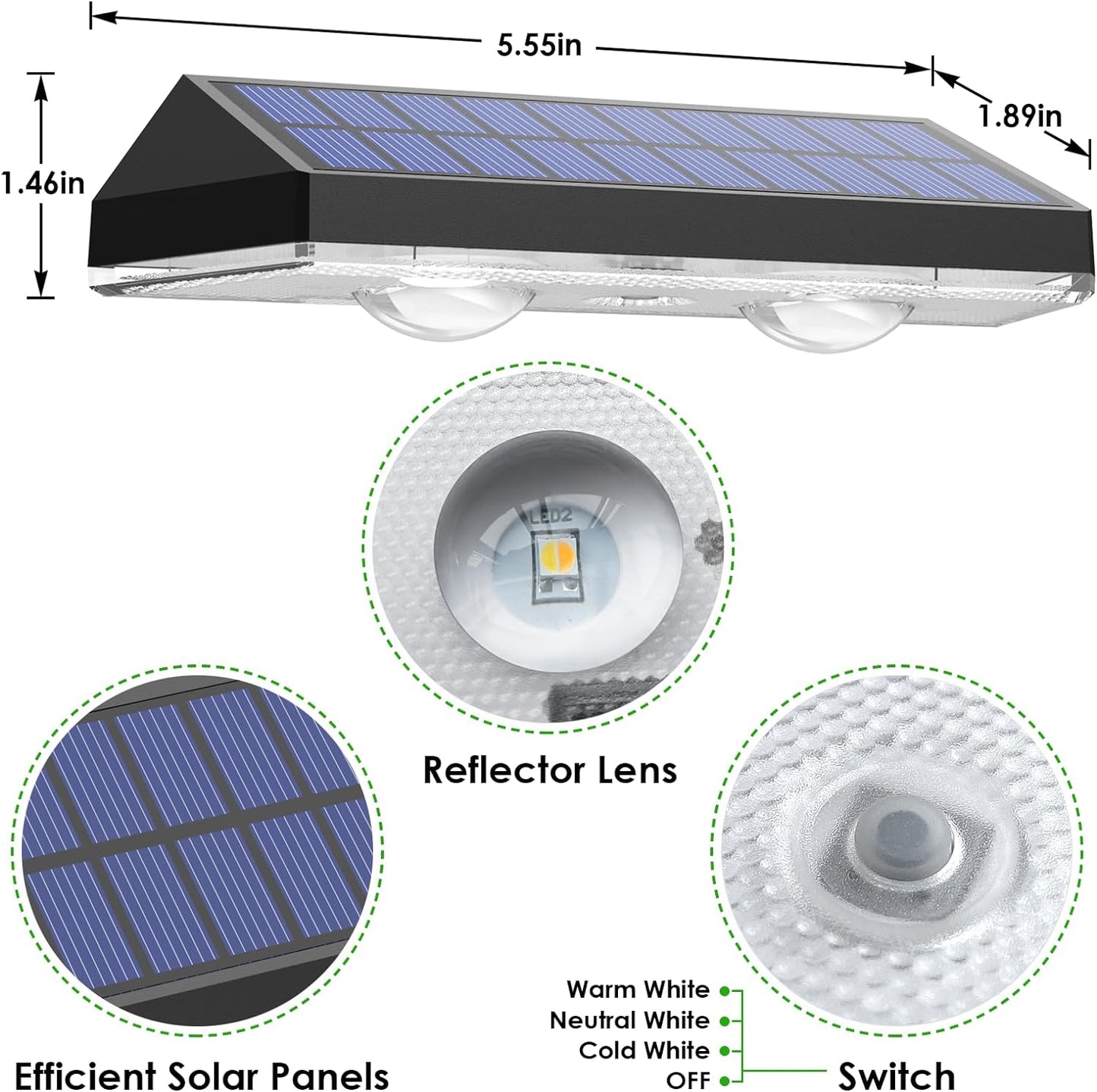 Solar Fence Lights Outdoor - 2700/4000/6000K 3 Mode, 8 Pack Solar Fence Lights Outdoor Waterproof LED, Fence Light Solar Powered for Outside, Backyard, Railing, Step, Patio,Wall and Home Improvement