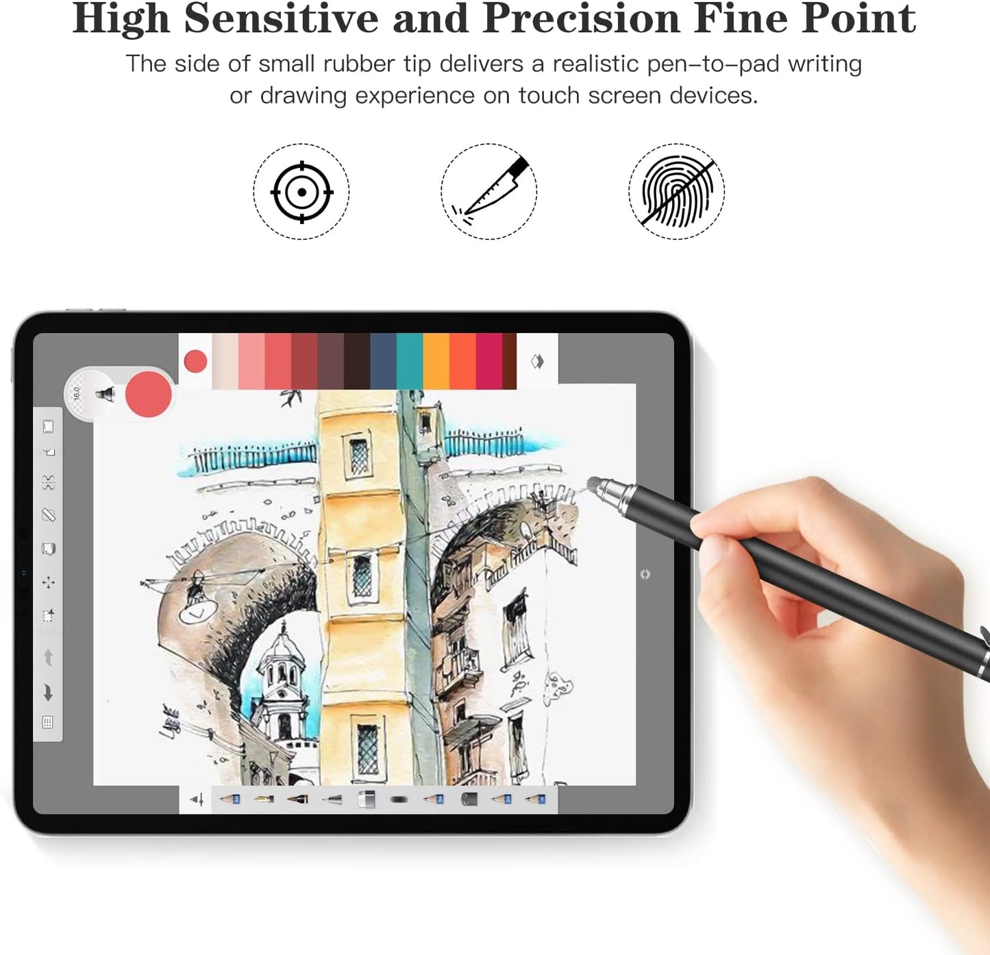 METRO Universal Stylus Pens for Touch Screens - High Sensitivity Capacitive Stylus Fiber Tips 2 in 1 Touch Screen Pen for iPad iPhone and All Other Tablets & Cell Phones (Black/Blue/Purple/Pink)