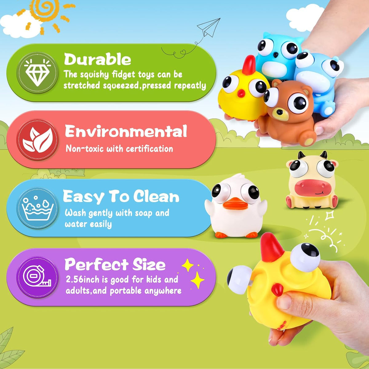 8 Pack Animal Squishy Fidget Toys, Cute Squishies Toys for Kids Adults