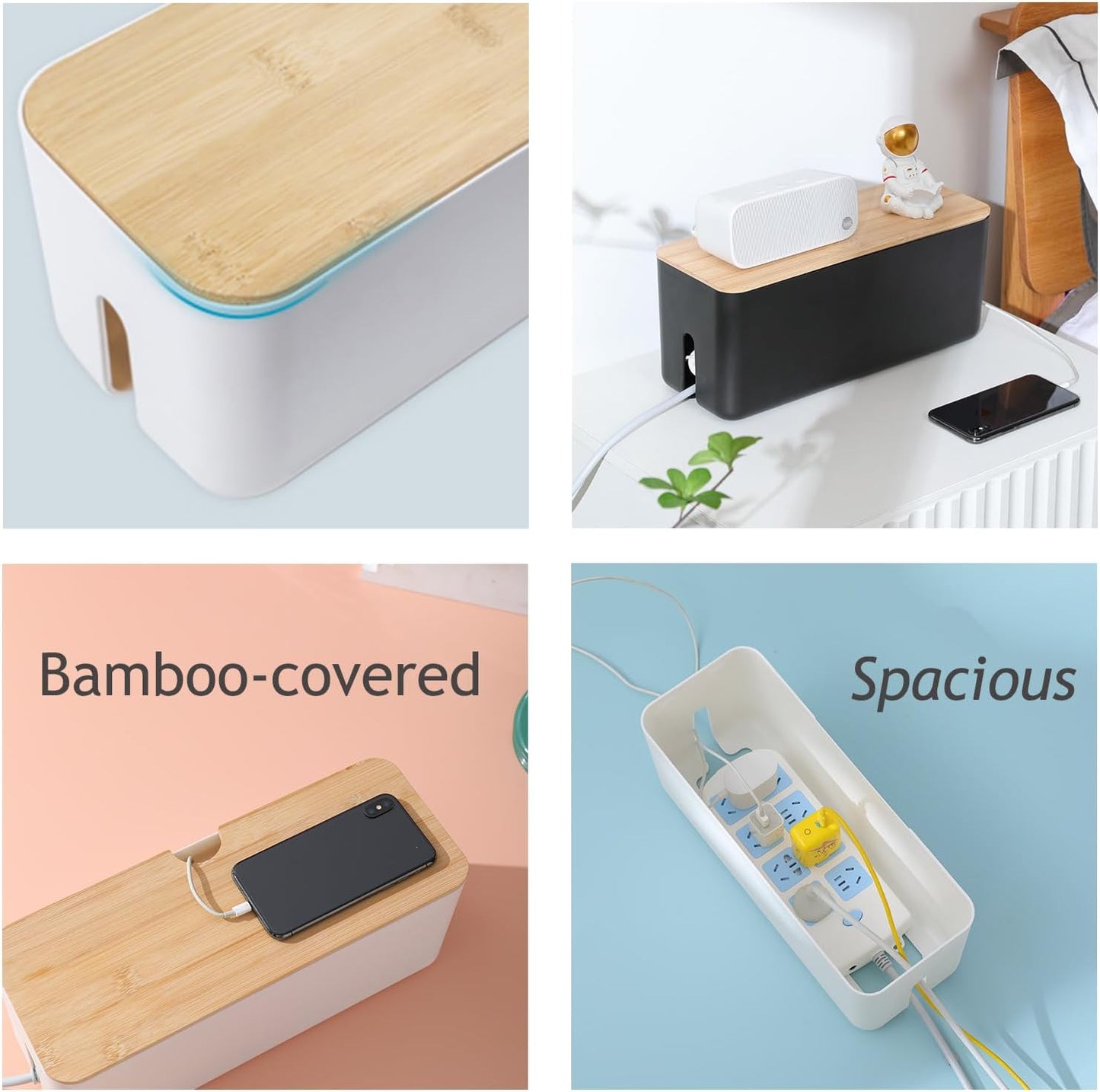 Changsuo Wall Mount Cable Management Box LargeCable Organizer Box for Extension Cord Power Stripe Surge Protector Wire Management Concealer Organizer Cover Hider for Desktop (Large, White)