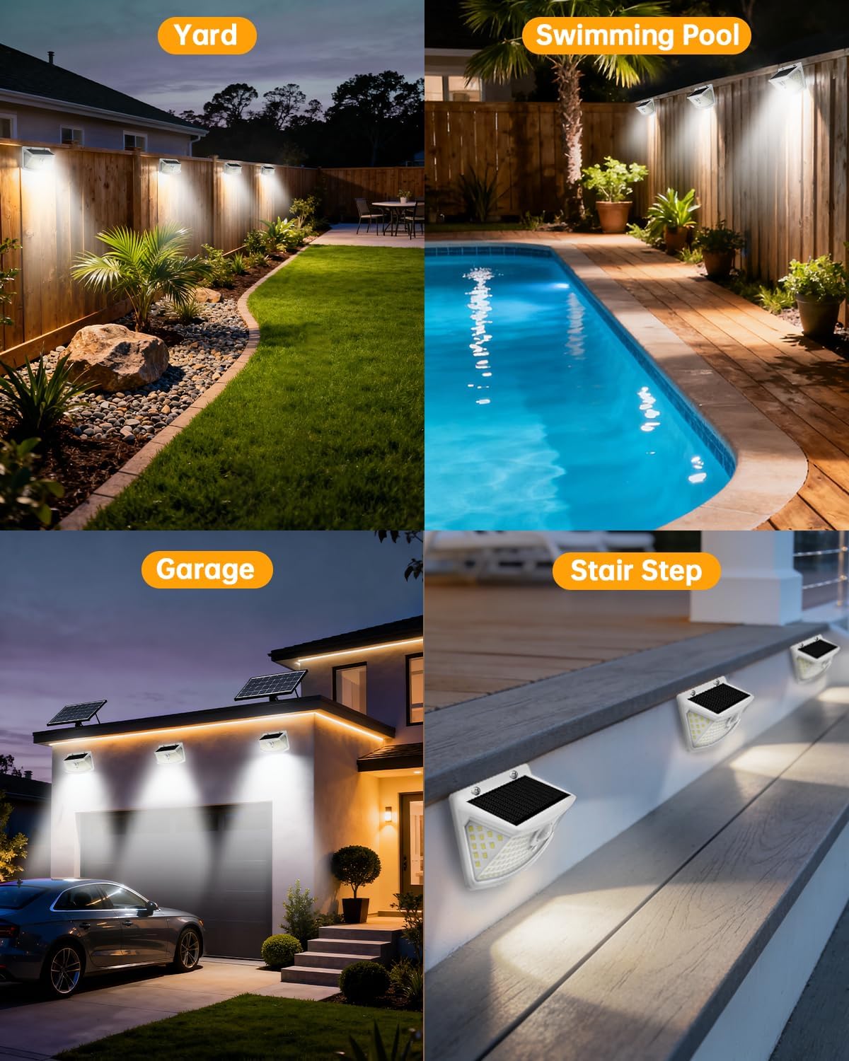 Aootek New Solar Motion Sensor Lights 120 LEDs with Lights Reflector,270° Wide Angle, IP65 Waterproof, Step Lights for Front Door, Yard, Garage, Deck (White, Daylight White, 6-Pack)