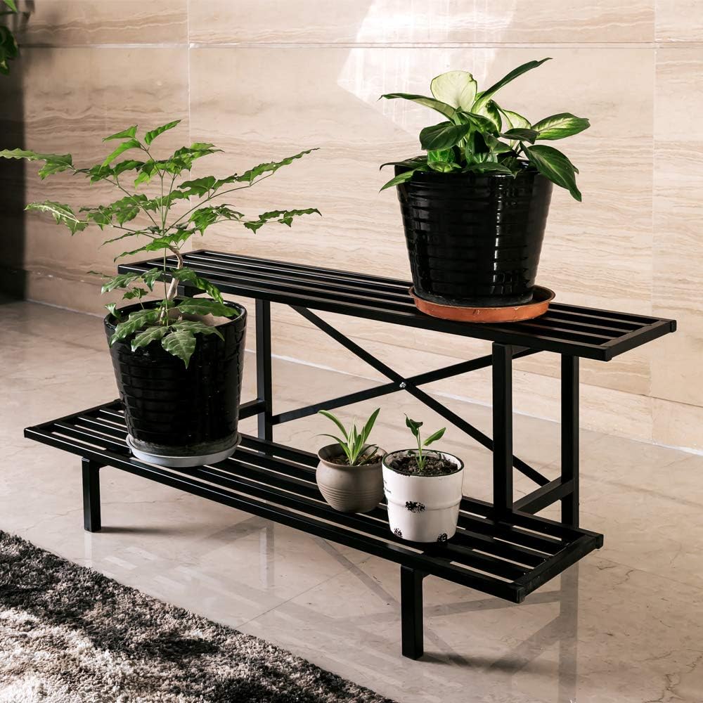 Zhongma 2 Tier Heavy Duty Metal Plant Stand Indoor & Outdoor easy assembly
