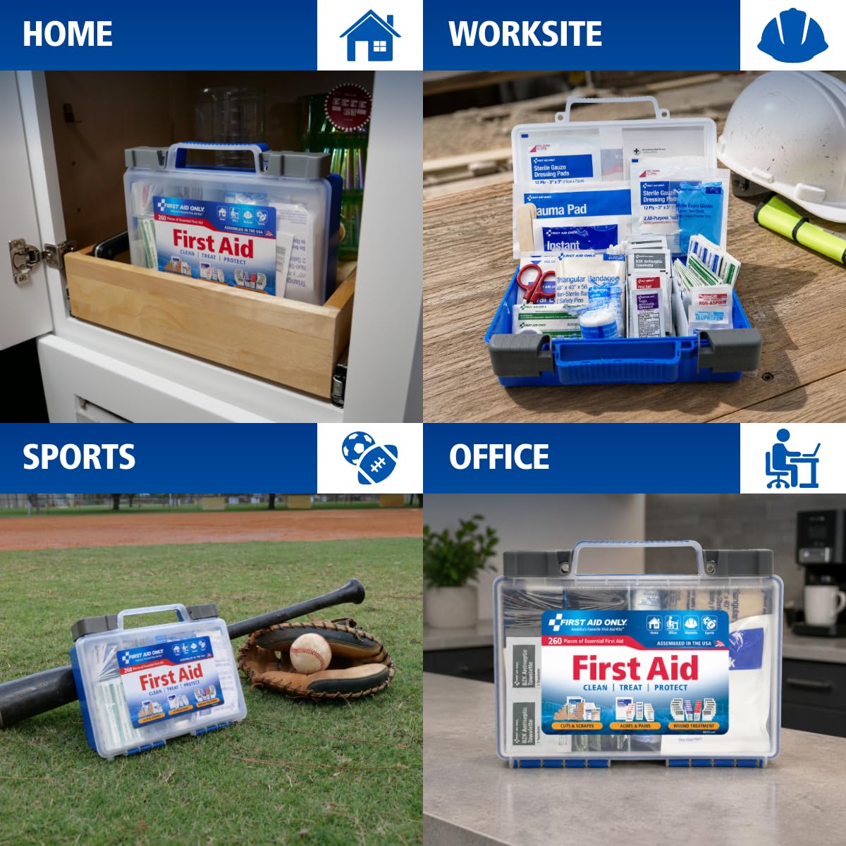 First Aid Only 91248 OSHA-Compliant First Aid Kit, All-Purpose 50-Person Emergency First Aid Kit for Business, Worksite, Home, and Car, 260 Pieces