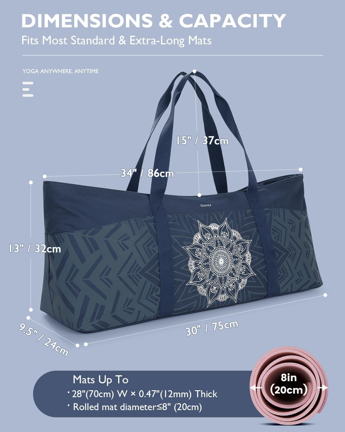 Gonex Yoga Mat Bag For Women, 60L Extra Large Pilates Mat & Blocks Carrier