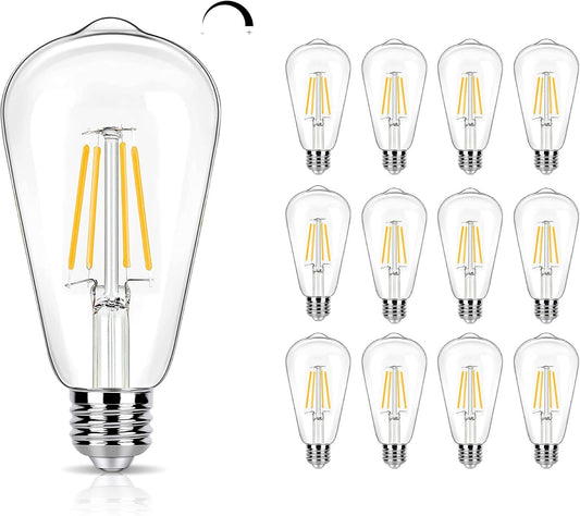 winsaLED 12 Pack Dimmable LED Edison Bulbs 40W Equivalent, 4W ST19, 3000K