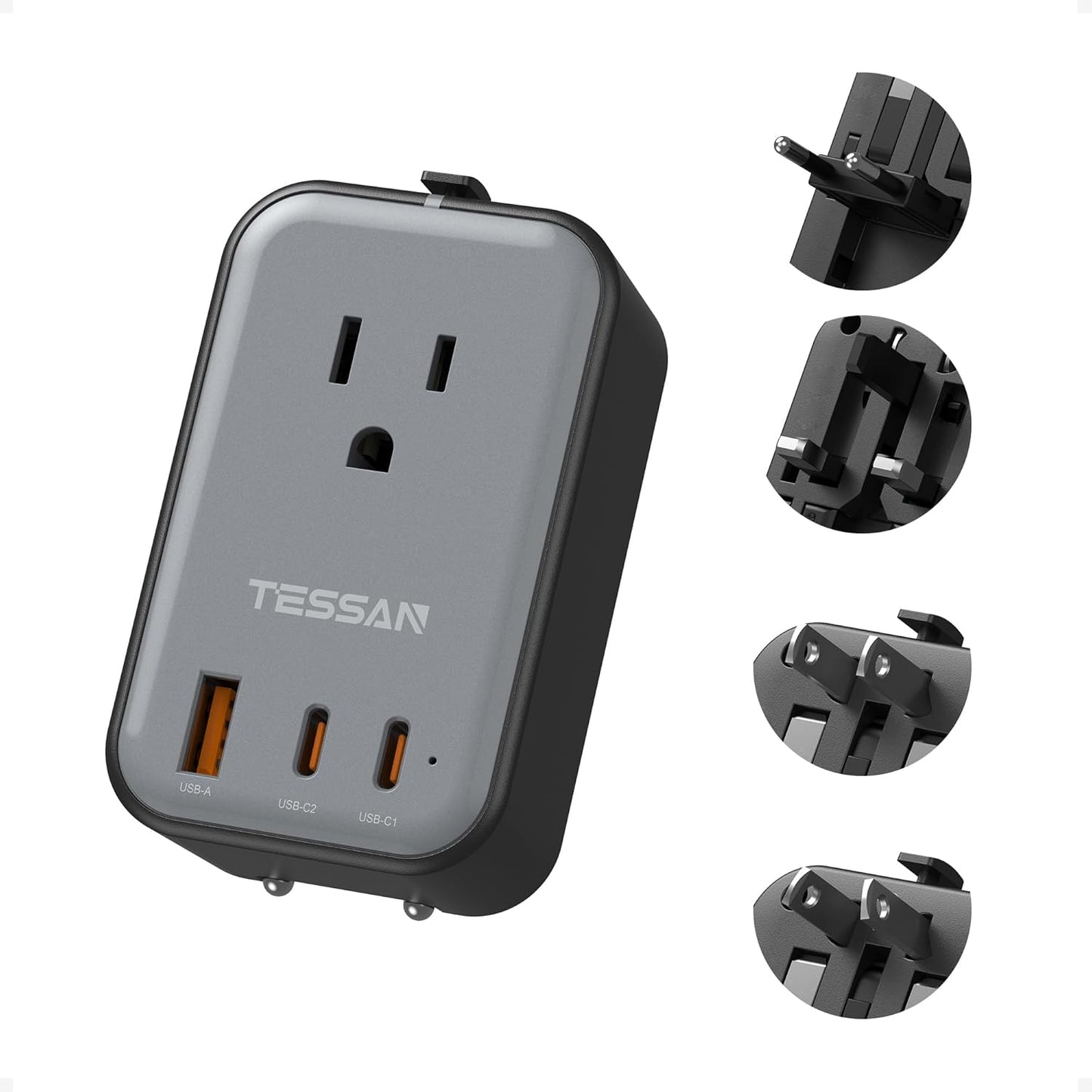 TESSAN Travel Adapter 009, PD 20W Universal Power Adapter 2 USB C 1 USB A, Ultra Thin International Plug Adaptor Worldwide Outlet for US to European UK Italy Spain New Zealand (Type C G A I), 1 Pack