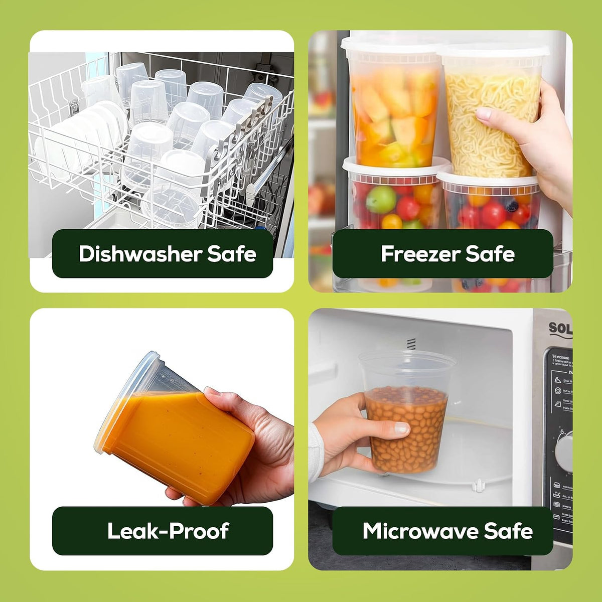 32 oz. Food Storage Containers with Lids [26 Sets] - Soup, Slime, Ice Cream, Freezer Meal Prep Containers | Microwave/Freezer/Dishwasher Safe | BPA Free | Leak-Proof