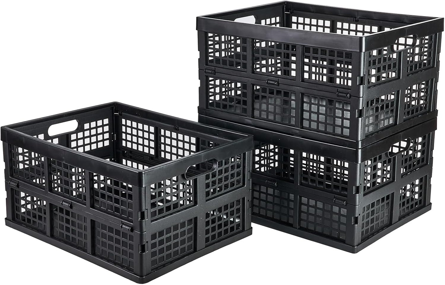 Aebeky 3-Pack Plastic Collapsible Storage Crates-30L,Foldable Plastic Crates for Storage (Black)